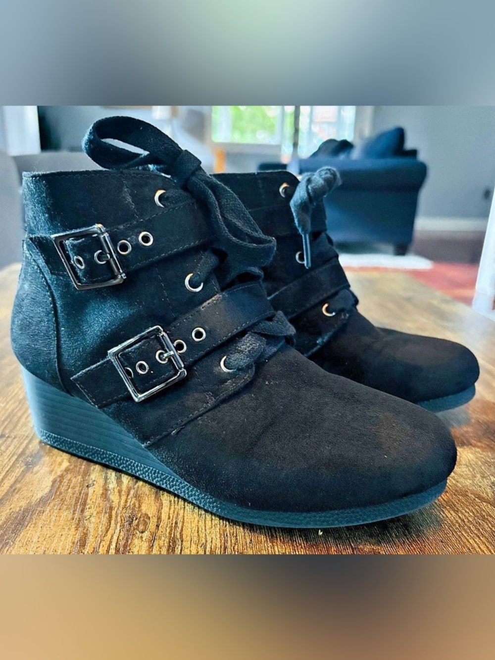 Girl’s Justice Black Wedge Ankle Boots size 3.5